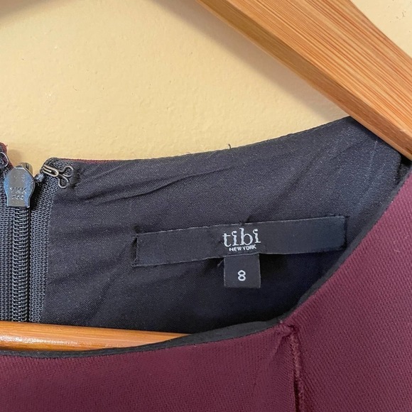 Tibi Ruffle Drape Shift Dress 8 Burgundy Holiday Cocktail Party Academia Sheath - Picture 3 of 4